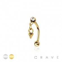 SPIKE DANGLE CZ ROUND 316L SURGICAL STEEL CURVED BARBELL/EYEBROW